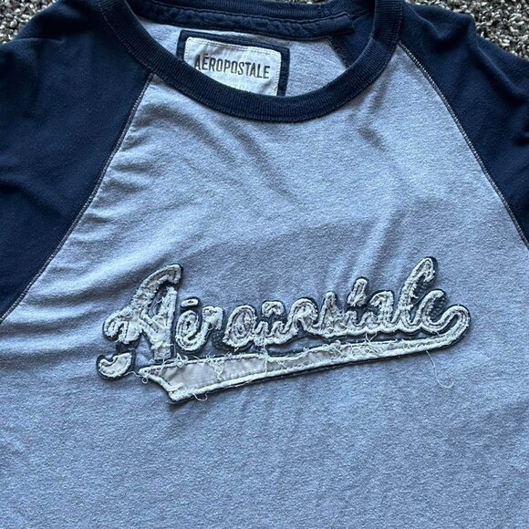 Y2K Aeropostale TShirt Women XL Gray Raglan Long Sleeve Preppy 2000s Nostalgic - Picture 2 of 7